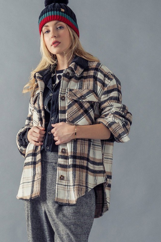 Multicolor Plaid Pattern Drop Shoulder Jacket