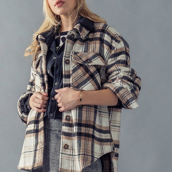 Multicolor Plaid Pattern Drop Shoulder Jacket