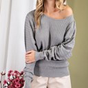  Boat Neck Ribbed Knit Sweater