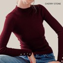 Cherry Stone Small Fitted Ribbed Cable Knit Button Sleeve Sweater