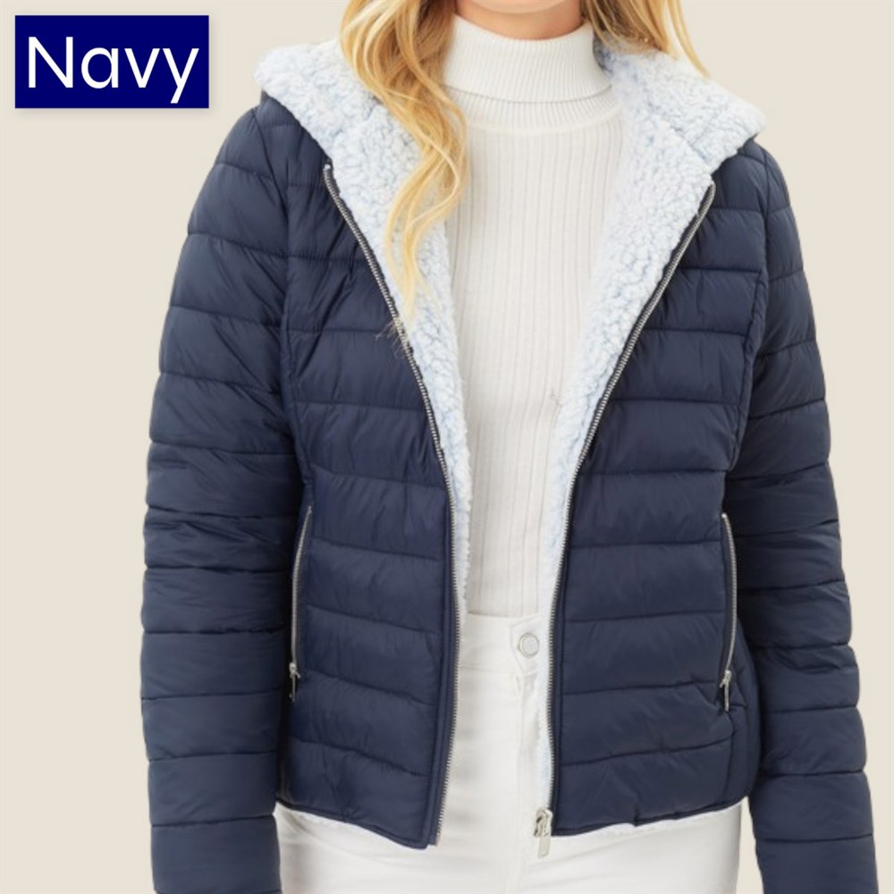 Cozy Sherpa Fleece-Lined Reversible Hooded Puffer Jacket