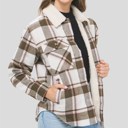  Contrast Sherpa Trim Collared Plaid Flannel  Shacket