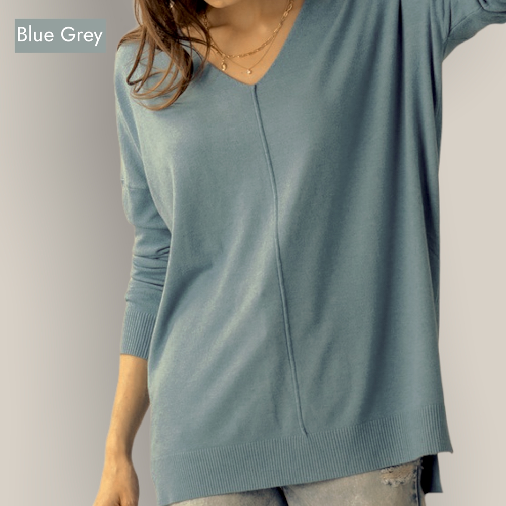 Relaxed Fit V Neck Hi-Lo Sweater