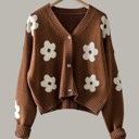 Cocoa Small Flower Pattern Long Sleeve Loose Cropped Cardigan