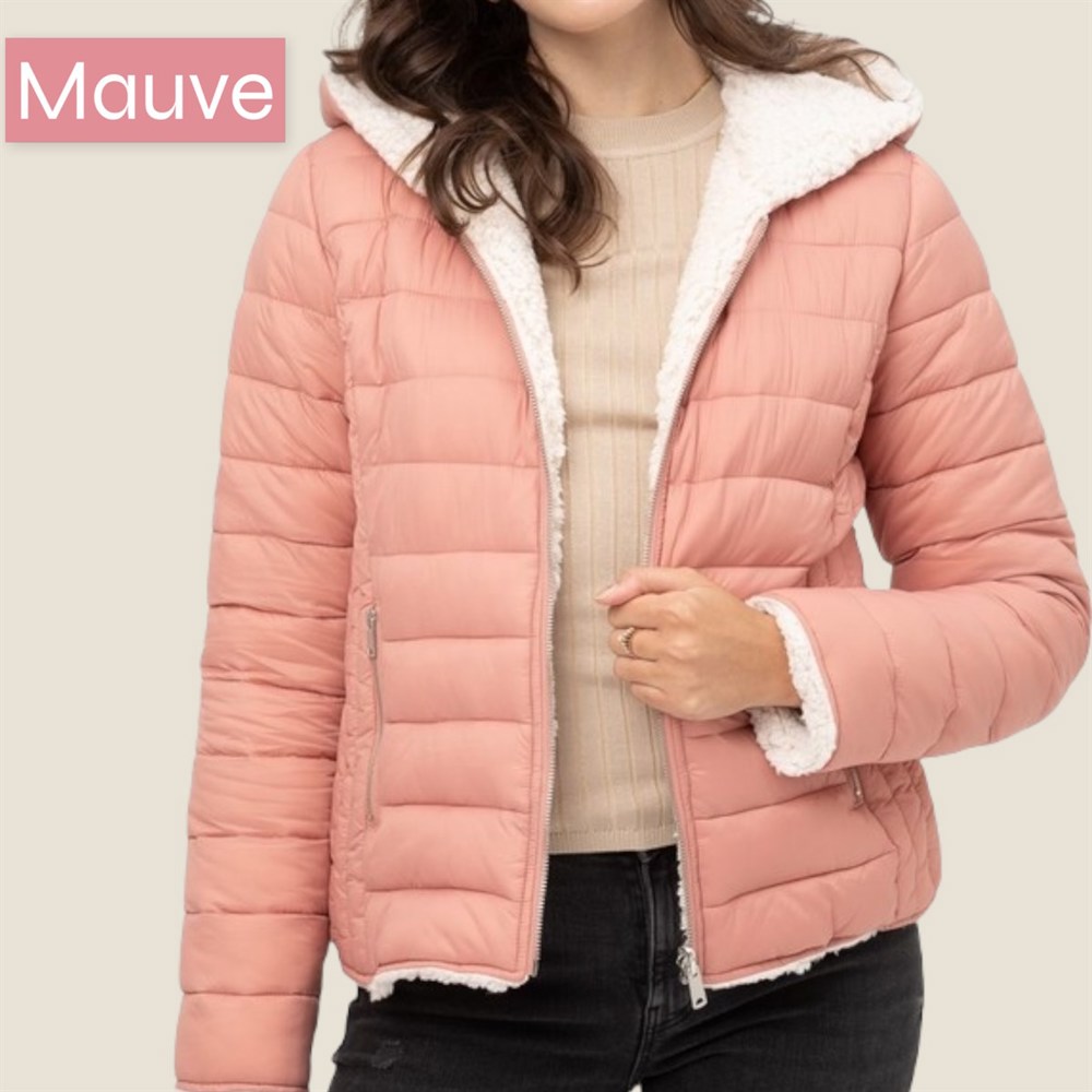 Cozy Sherpa Fleece-Lined Reversible Hooded Puffer Jacket