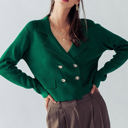 Green Small Double Breasted Crop Sweater Blazer