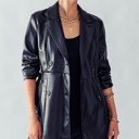 Black Small Longer Double Breasted Faux Leather Coat