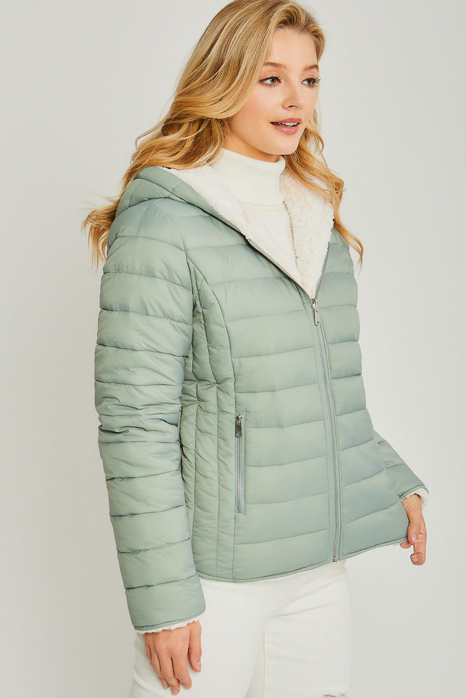 Cozy Sherpa Fleece-Lined Reversible Hooded Puffer Jacket