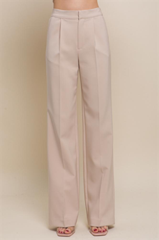 Elegant Ease Wide-Leg Slacks with Front Pleats