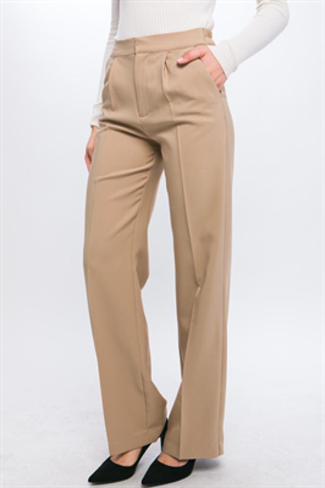 Elegant Ease Wide-Leg Slacks with Front Pleats