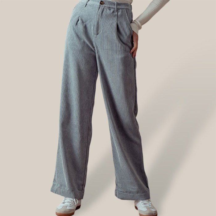 Corduroy Elastic Back Button Front Zip-Up Pants