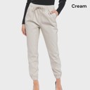 Cream Small Faux Leather High Waist Jogger with Elastic Waist