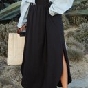 Black 3X Rounded Hem Smocked Waist Maxi Skirt