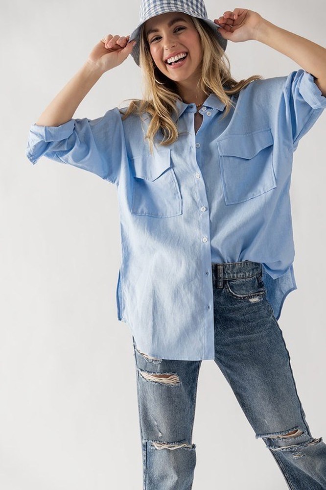 Oversized Linen Pocketed Shirt