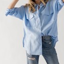 Lt Blue Small Oversized Linen Pocketed Shirt