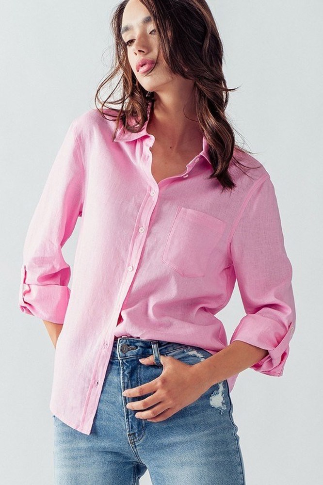 Basic Linen Relaxed Fit Button Down Shirt