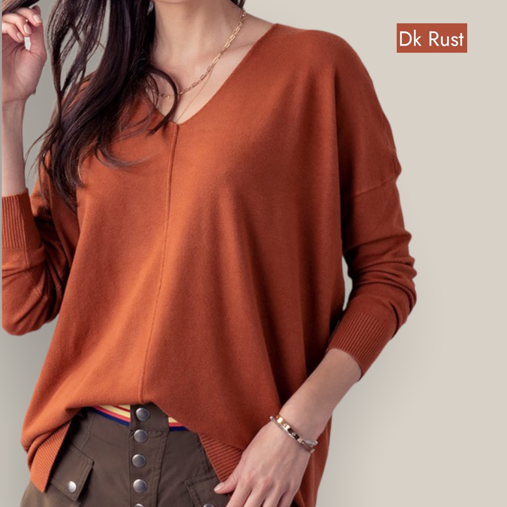 Relaxed Fit V Neck Hi-Lo Sweater