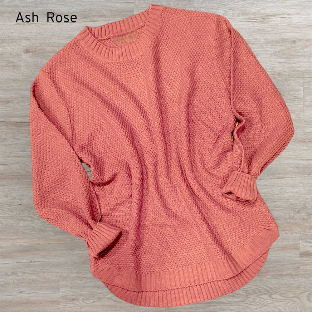 Rounded Hem Hi-Low Waffle Sweater