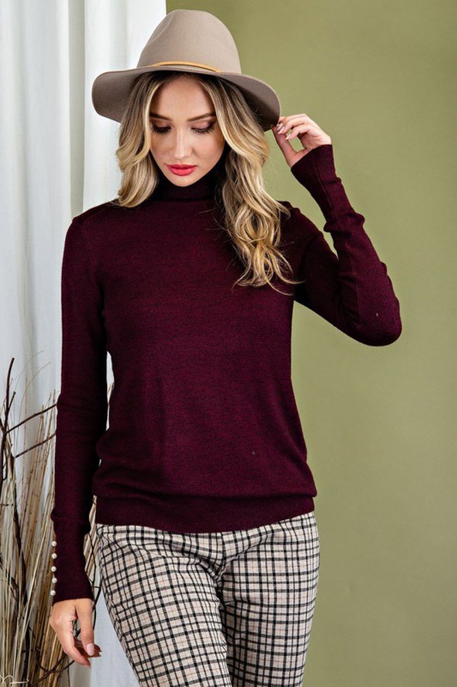 Embellished Button Detail Turtleneck Sweater