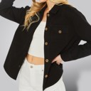 Black Small Front Closure Chest Pockets Shirt Jacket