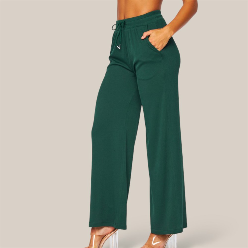 Stretchy Drawstring Wide Leg Pants