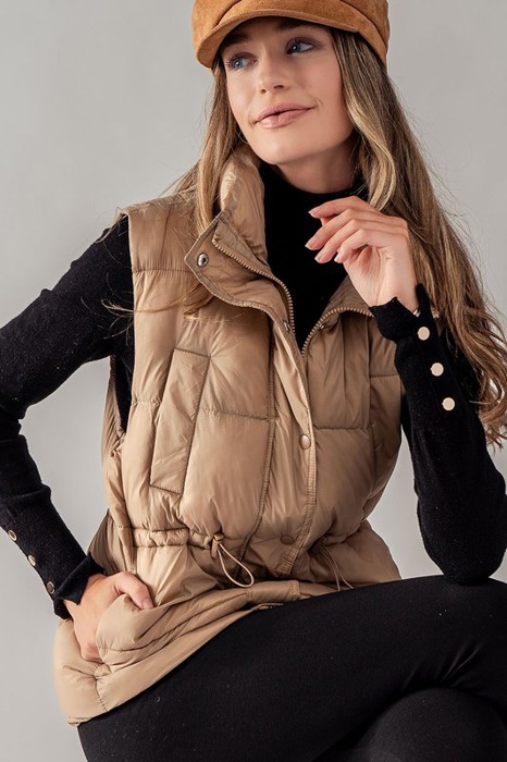 Padded Puff Vest with Waist Cinch