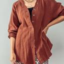  Oversized Raw Edge Frayed Hem Button Down Gauze Shirt