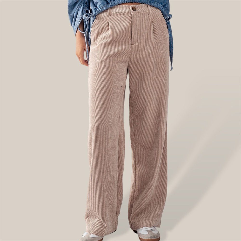 Corduroy Elastic Back Button Front Zip-Up Pants