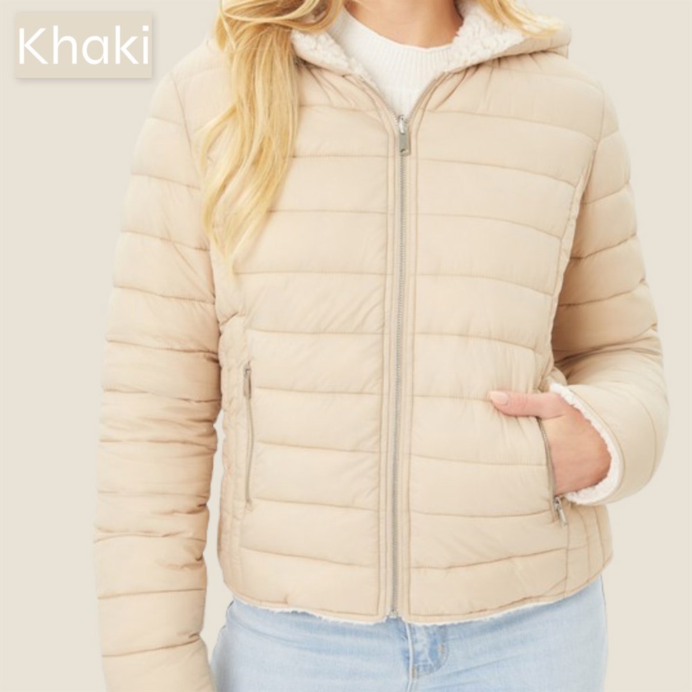 Cozy Sherpa Fleece-Lined Reversible Hooded Puffer Jacket