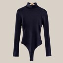 Black XL Rib Sweater Knit Turtle Neck Bodysuit / S-XL