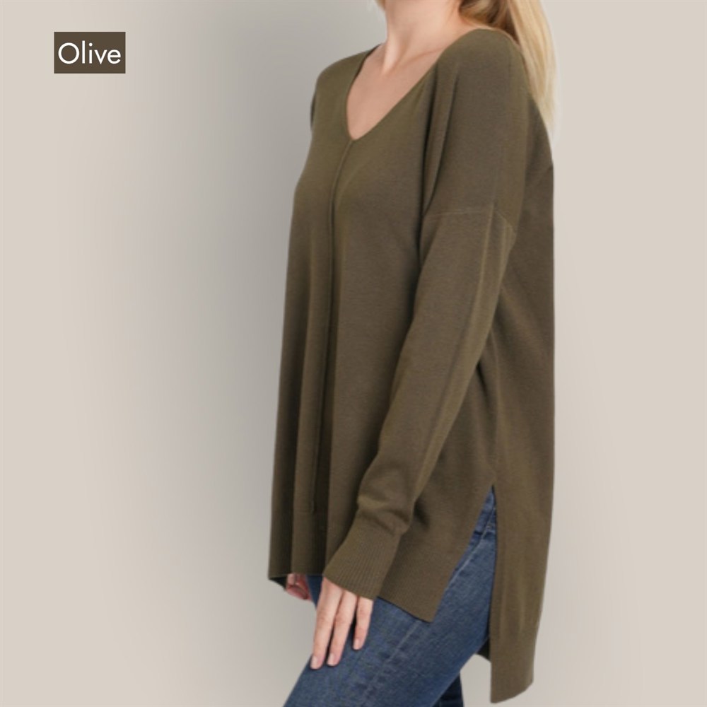 Relaxed Fit V Neck Hi-Lo Sweater