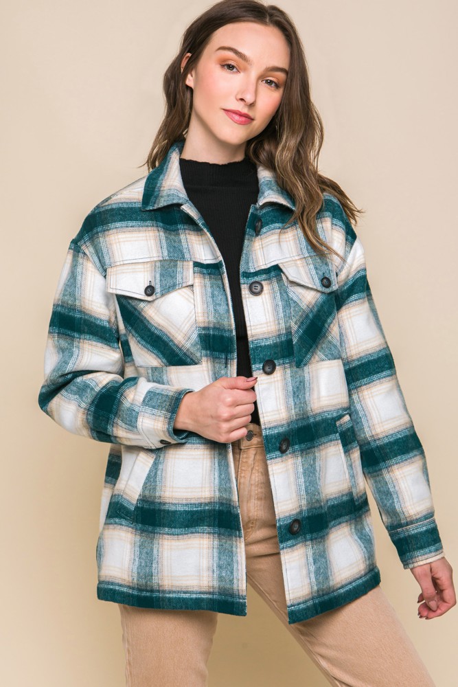 Checkered Sherpa-Lined Oversized Buttoned Jacket