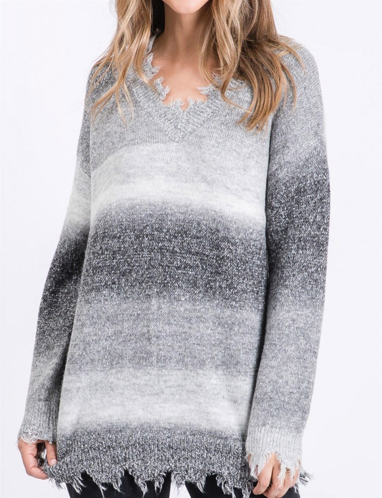 Ombre Distressed Sweater