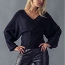 Black Small Rib Knit Surplice Dolman