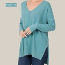 Dusty Teal X-Small Relaxed Fit V Neck Hi-Lo Sweater