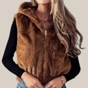  Plush Hooded Zip-Up Vest with Pockets