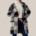 Black Small Open Front Buffalo Plaid Long Cardigan