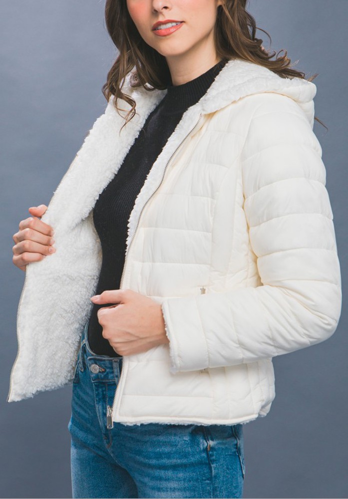 Cozy Sherpa Fleece-Lined Reversible Hooded Puffer Jacket