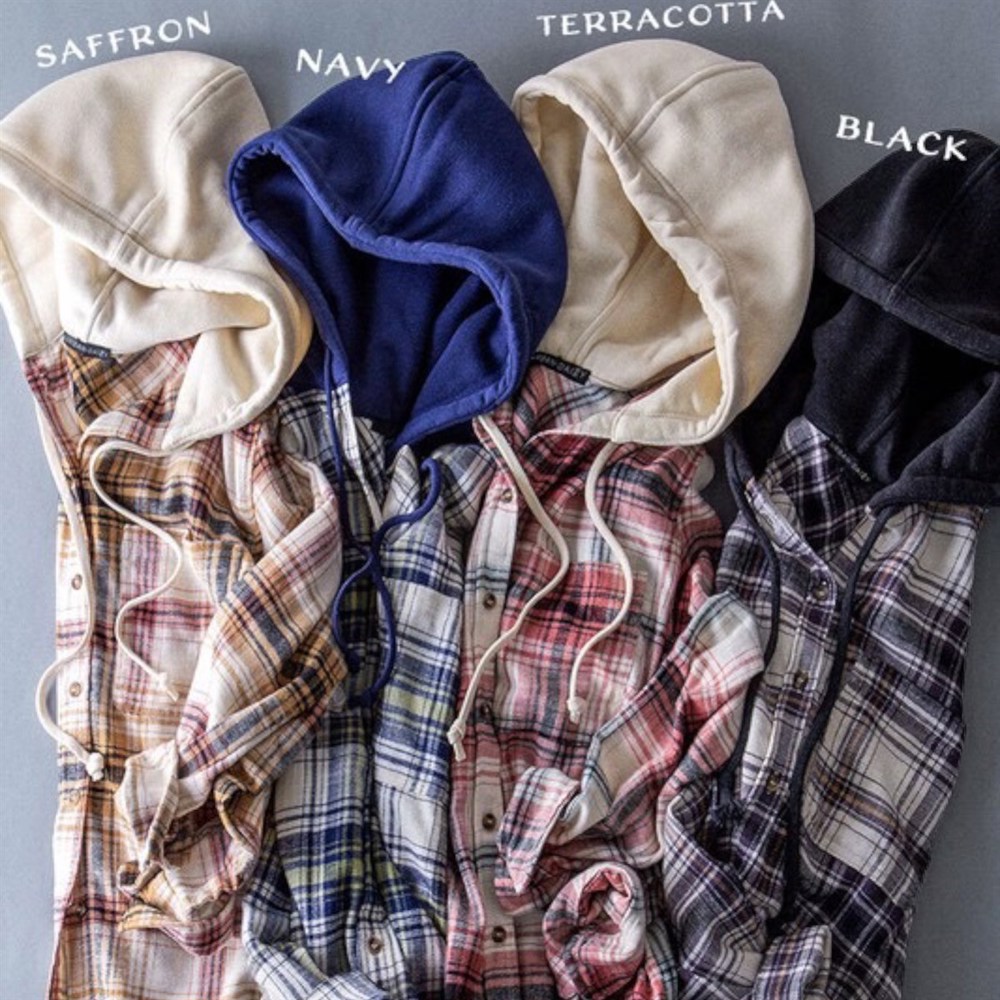 Pocketed Plaid Hooded Shirt