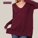 Dk Burgundy X-Small Relaxed Fit V Neck Hi-Lo Sweater