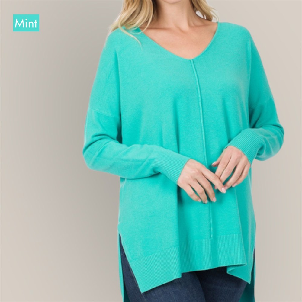 Relaxed Fit V Neck Hi-Lo Sweater