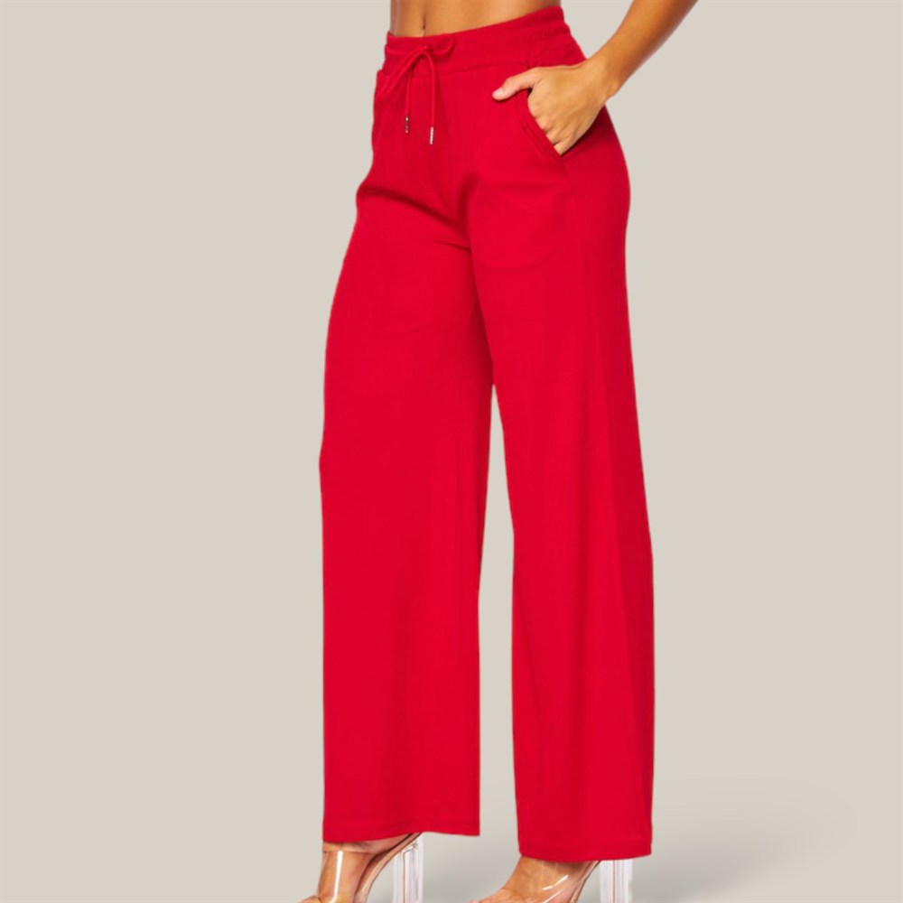 Stretchy Drawstring Wide Leg Pants