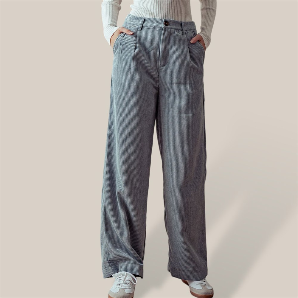 Corduroy Elastic Back Button Front Zip-Up Pants