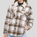  Contrast Sherpa Trim Collared Plaid Flannel  Shacket