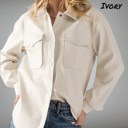 Ivory Small Faux Leather Snap Button Shirt