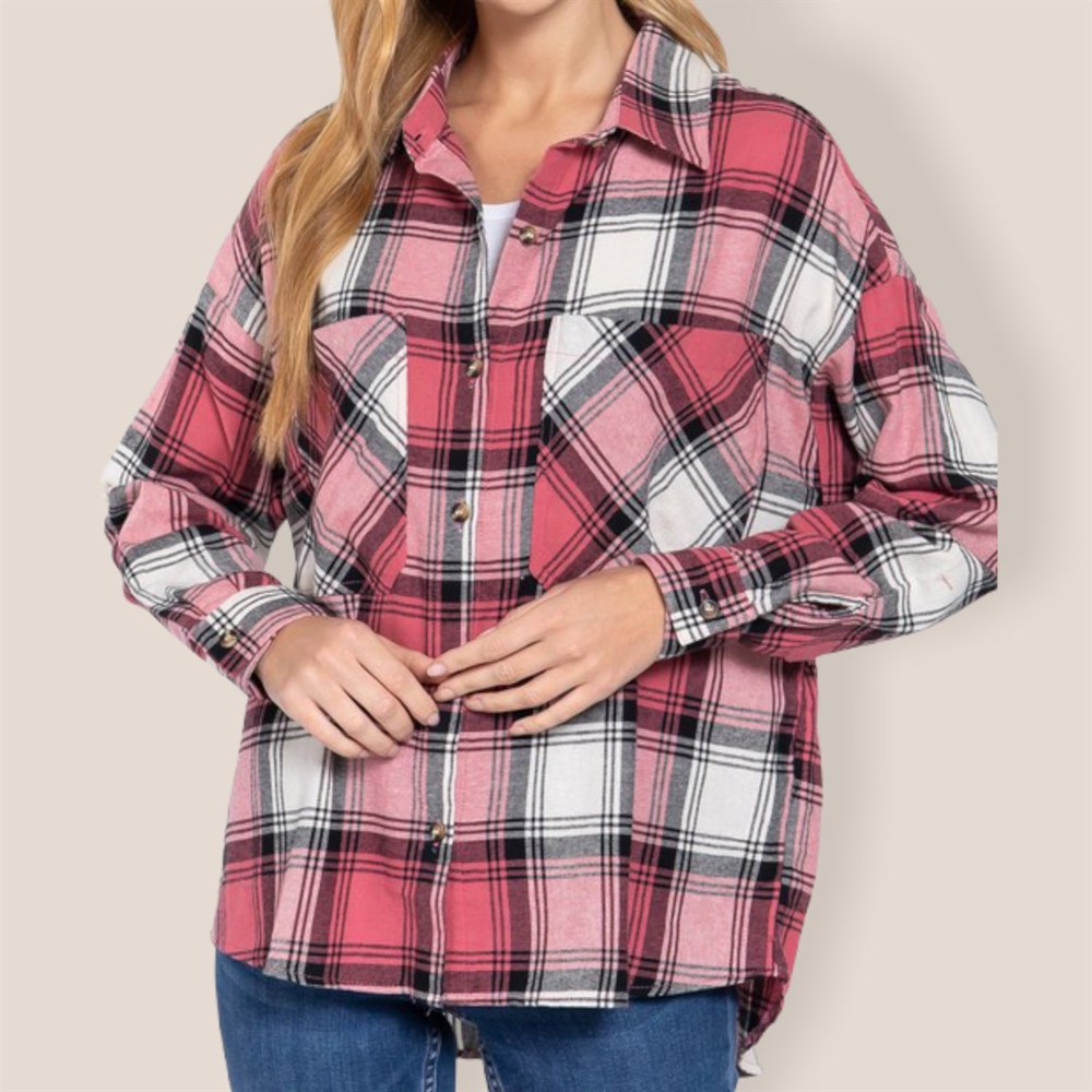 Front Pocket Oversized Flannel Top