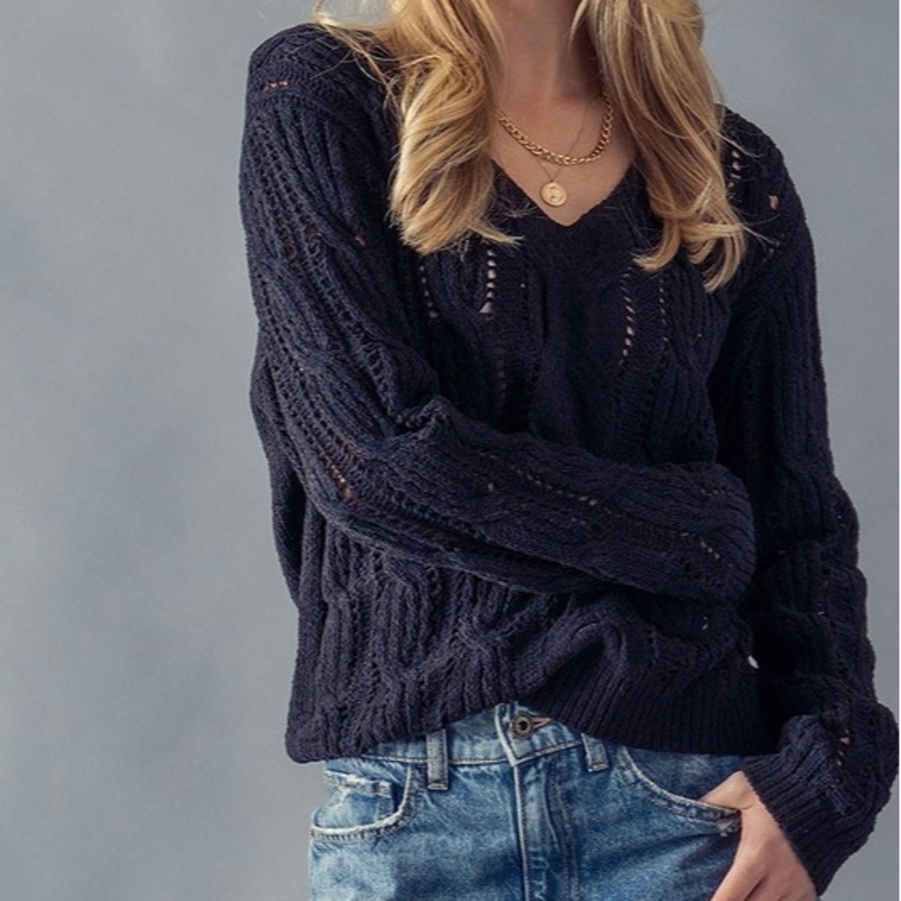 V-Neck Cable Knit Sweater