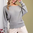  Boat Neck Ribbed Knit Sweater