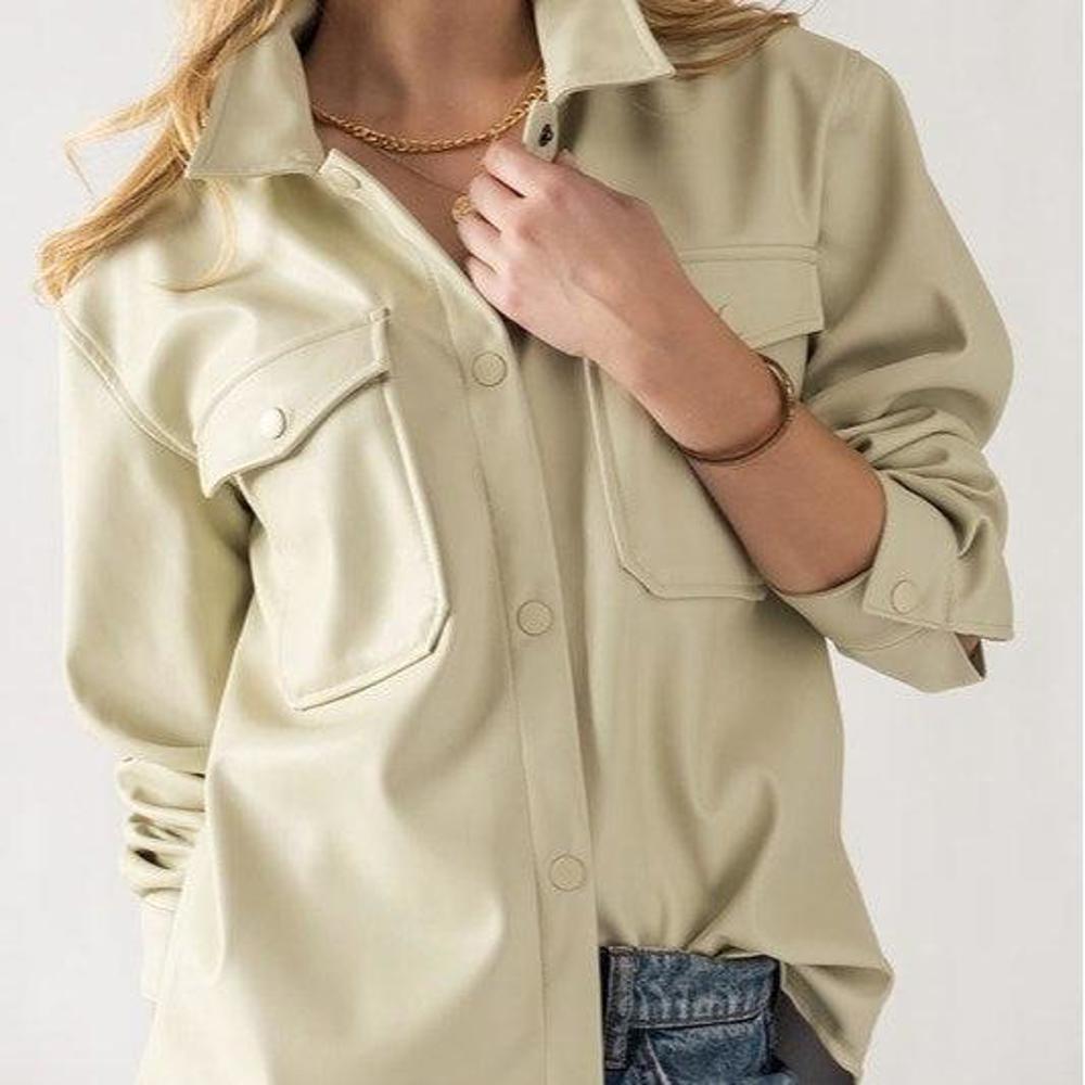 Faux Leather Snap Button Shirt