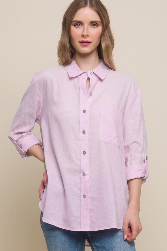 Basic Linen Relaxed Fit Button Down Shirt